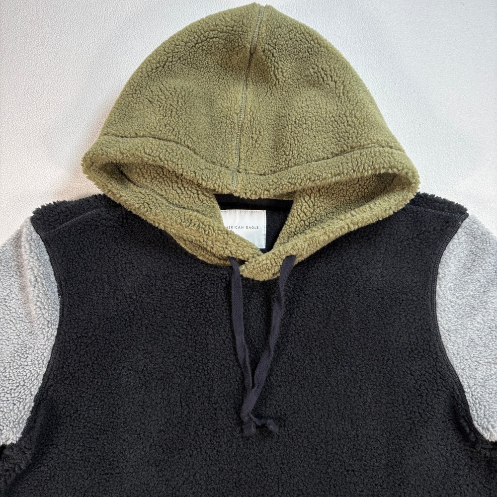 American Eagle Sherpa Hoodie Men's M Colorblock Fleece Pocket Drawstring - Picture 4 of 15